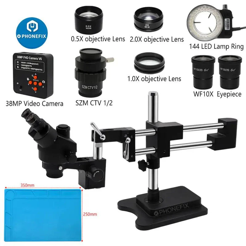 Stereo Trinocular Microscope Pcb - 3.5X-90X Siyah Çift Kol Stereo Mikroskop